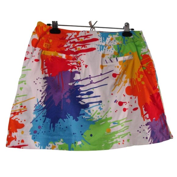 Loudmouth Ladies Splash Art Skort Golf US 8 Bright Paint Splatter Drop Cloth GUC - Picture 2 of 15